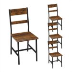 Klihome 4 chaises salle � manger industrielles - m�tal et bois - ergonomiques - marron rustique w0att0981 ...