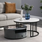 Kodise lot de 2 tables basses - sticker pvc aspect marbre - avec 1 tiroir de rangement - cadre noir - ... Kodise lot de 2 tables basses - sticker pvc aspect marbre - avec 1 tiroir de rangement - cadre noir - ...