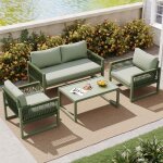 Kodise lot de 4 chaises de jardin - avec structure en fer galvanis� et pieds r�glables - plateau en verre ...