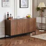 Kodise buffet 150x40x80 cm - texture ch�ne fonc� - avec 3 portes - �tag�res r�glables - pour salon et ...