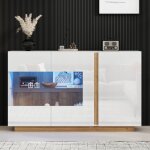 Kodise buffet blanc buffet brillance - clairage led - avec 3 portes - base en bois - pour salon et salle ...