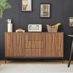 Kodise buffet - chne fonc vein - avec 3 tiroirs et 2 portes - tagres rglables - pour salon et salle ...