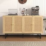Kodise buffet en rotin buffet �l�gant - aspect bois - avec 4 portes - pieds en m�tal noir - pour salon ...