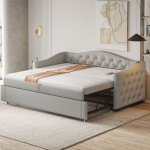 Kodise canap� - lit gigogne 90x200 cm lin gris sommier � lattes ports usb - sans matelas