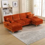 Kodise canap sectionnel en u - tissu chenille - avec assise inclinable pour deux personnes - orange ...