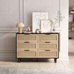 Kodise commode en rotin 110x40x75 cm - structure noire - avec 6 tiroirs de rangement - pour salon et ...