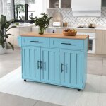 Kodise desserte de cuisine - comptoir pliable en grain de bois - avec roulettes - armoire bleue - pour ...