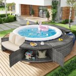 Kodise ensemble de canapé rond - avec pieds réglables et coussins - pour terrasse et jardin Kodise ensemble de canapé rond - avec pieds réglables et coussins - pour terrasse et jardin