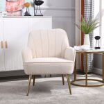Kodise fauteuil moderne - tissu velours - pieds dors - beige - convient pour salon chambre bureau