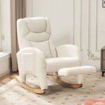 Kodise fauteuil rembourr - tissu teddy - avec repose - pieds et poches daccoudoirs - blanc - convient ...