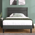 Kodise lit ado 90 x 200 cm lit capitonn� lit simple - avec sommier � lattes et t�te de lit - tissu lin ...