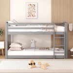 Kodise lit ado lit superpos� enfant 90x200 cm - avec escalier - structure pin massif - gris (sans matelas) ...