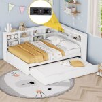 Kodise lit adulte 140x200 cm - lit gigogne avec prise usb et rangement - en pin - blanc - sans matelas ...