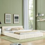 Kodise lit adulte 140x200 cm avec t�te de lit rembourr�e et sommier � lattes chenille beige - sans matelas ...