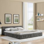 Kodise lit adulte 140x200 cm avec t�te de lit rembourr�e et sommier � lattes chenille gris fonc� - sans ...