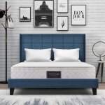 Kodise lit capitonn 140x200 cm lit double lit adulte - avec sommier  lattes - tissu lin - bleu - avec ...