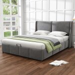 Kodise lit coffre 140x190 cm lit adulte lit capitonn� - tissu velours - avec t�te de lit capitonn�e et ...