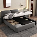 Kodise lit coffre 140x190 cm lit rembourr� - tissu velours - avec 3 tiroirs et sommier � lattes - gris ...