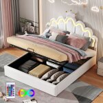 Kodise lit coffre 140x200 cm lit capitonn� lit enfant - pu - t�te de lit couronne - avec �clairage led ...