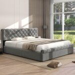 Kodise lit coffre 160x200 cm lit ado lit capitonn� - avec t�te de lit r�glable et sommier � lattes en ...