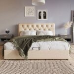 Kodise lit coffre 160x200 cm lit adulte avec t�te de lit r�glable et sommier � lattes - couleur naturelle ...