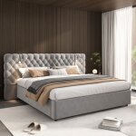 Kodise lit coffre 180x200 cm lit adulte avec lampe de lecture et large t�te de lit - velours gris - sans ...