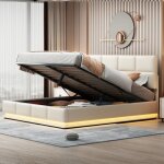 Kodise lit coffre 180x200 cm lit capitonn lit double - avec clairage led et sommier  lattes - simili ...