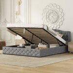 Kodise lit coffre 180x200 cm lit double lit capitonn - avec roulements hydrauliques et sommier  lattes ...