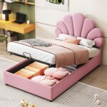 Kodise lit coffre 90x200 cm lit enfant lit ado - avec tête de lit fleurie et sommier à lattes - tissu ... Kodise lit coffre 90x200 cm lit enfant lit ado - avec tête de lit fleurie et sommier à lattes - tissu ...