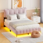Kodise lit double 140x200 cm lit rembourré lit ado - tissu velours - avec éclairage led - pieds hauts ... Kodise lit double 140x200 cm lit rembourré lit ado - tissu velours - avec éclairage led - pieds hauts ...