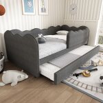 Lit enfant - kodise - canap� - lit gigogne 90x190 cm - gris - cadre en fer - sommier � lattes