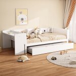 Kodise lit gigogne 90x200 cm lit banquette avec 3 �tag�res et bureau - pin - blanc - sans matelas