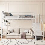 Kodise lit mezzanine 140x200 cm - structure mtallique - avec escalier de rangement et tagres - garde ...