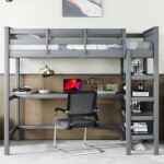 Kodise lit mezzanine 90x200 cm lit enfant lit ado - structure en pin - avec �tag�re de rangement et bureau ...