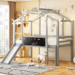 Kodise lit mezzanine 90x200 cm lit enfant avec échelle et toboggan planche à dessin - gris - sans matelas ... Kodise lit mezzanine 90x200 cm lit enfant avec échelle et toboggan planche à dessin - gris - sans matelas ...