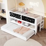 Kodise lit mezzanine 90x200 cm lit enfant avec lit gigogne et sommier � lattes �tag�res - blanc - sans ...