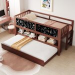 Kodise lit mezzanine 90x200 cm lit enfant avec lit gigogne et sommier � lattes �tag�res - brun - sans ...