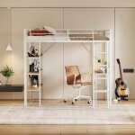 Kodise lit mezzanine 90x200 cm lit simple lit ado - m�tal - avec bureau et �tag�re de rangement - blanc ...