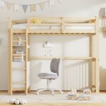 Kodise lit mezzanine 90x200cm lit simple lit ado - pin - avec casiers et tagres - garde - corps - bois ...
