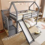 Kodise lit superpos 90x200 cm lit enfant avec escalier et toboggan barrires de scurit - gris - sans ...
