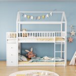 Kodise lit superpos 90x200 cm lit enfant - structure en bois massif - avec commode et tagres - barrires ...
