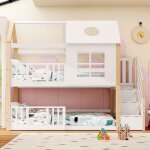 Kodise lit superpos� enfant 90x200 cm lit ado - pin - avec escalier de rangement et garde - corps - blanc ...