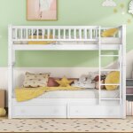 Kodise lit superpos enfant 90x200cm lit mezzanine - avec escalier et 2 tiroirs - pin - blanc (sans matelas) ...