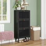 Kodise meuble � chaussures noir - avec �tag�re de rangement � trois niveaux - pieds en bois - pour entr�e ...