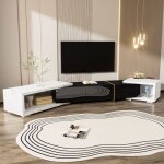 Kodise meuble tv avec fonction pivotante 140 - 260 cm - autocollant blanc aspect marbre et finition noire ...