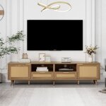Kodise meuble tv en rotin 200 x 37 x 49 cm - avec pieds rglables en bois massif - meuble tv de salon ...