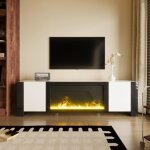 Kodise meuble tv de salon meuble tv moderne - avec 2 portes coulissantes - d�coration flamme - noir et ...