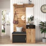 Kodise porte - manteau - aspect bois - avec miroir meuble  chaussures banc - noir et bois - pour entres ...