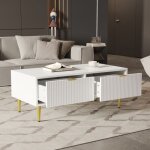 Kodise table basse blanche table basse rectangulaire - 2 tiroirs - avec motif rayures verticales et dcoration ...