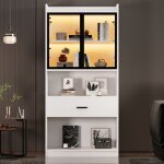 Kodise vitrine moderne vitrine blanche - avec 1 tiroir et 2 porte daffichage - clairage led - pour le ...